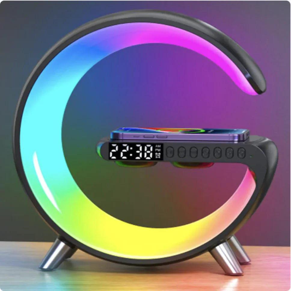 smart g-shaped led lamp Bluetooth speaker wireless charger