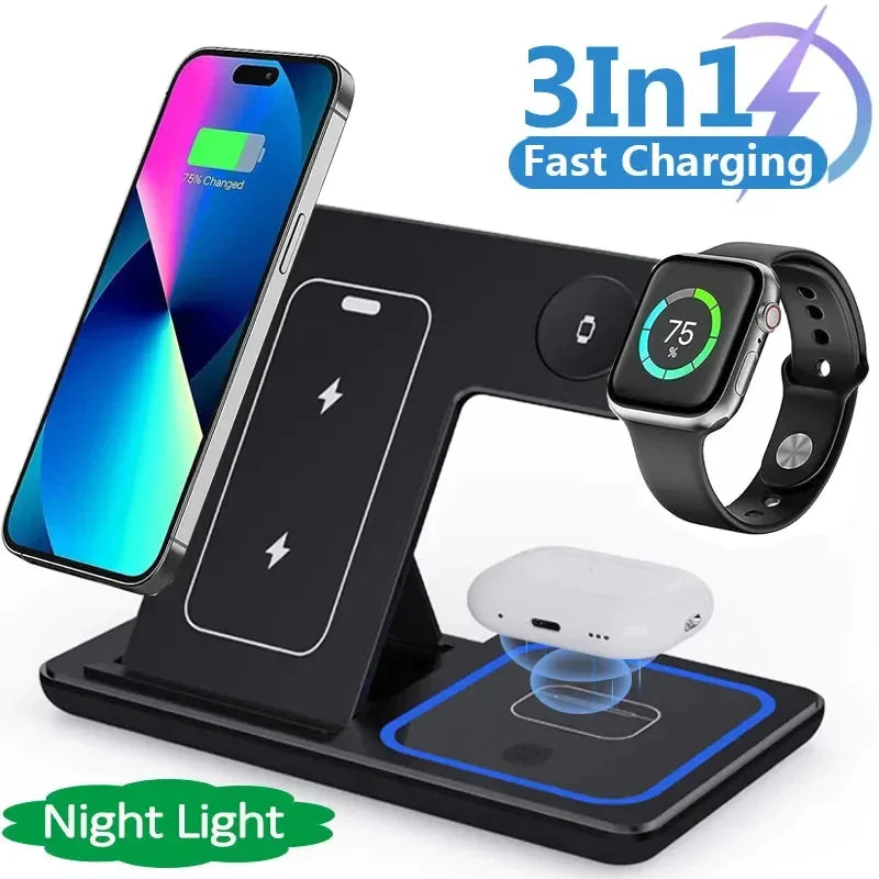 3 in 1 LED fast wireless charger foldable stand