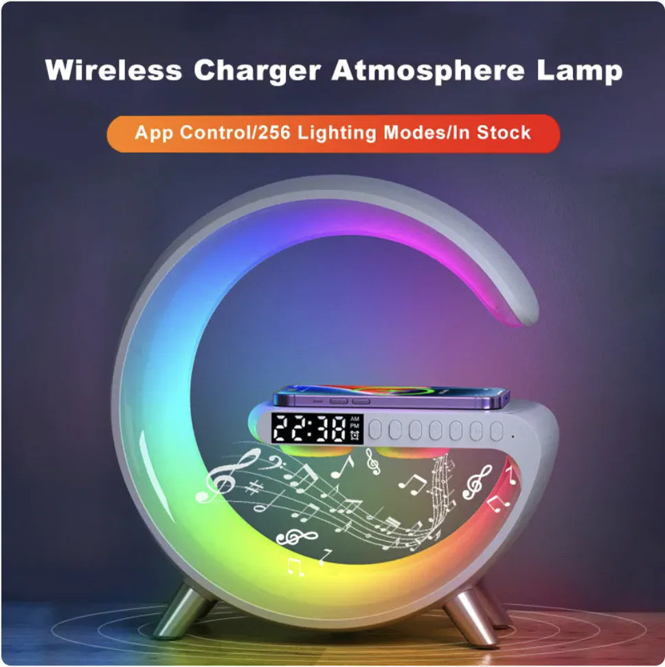 smart g-shaped led lamp Bluetooth speaker wireless charger