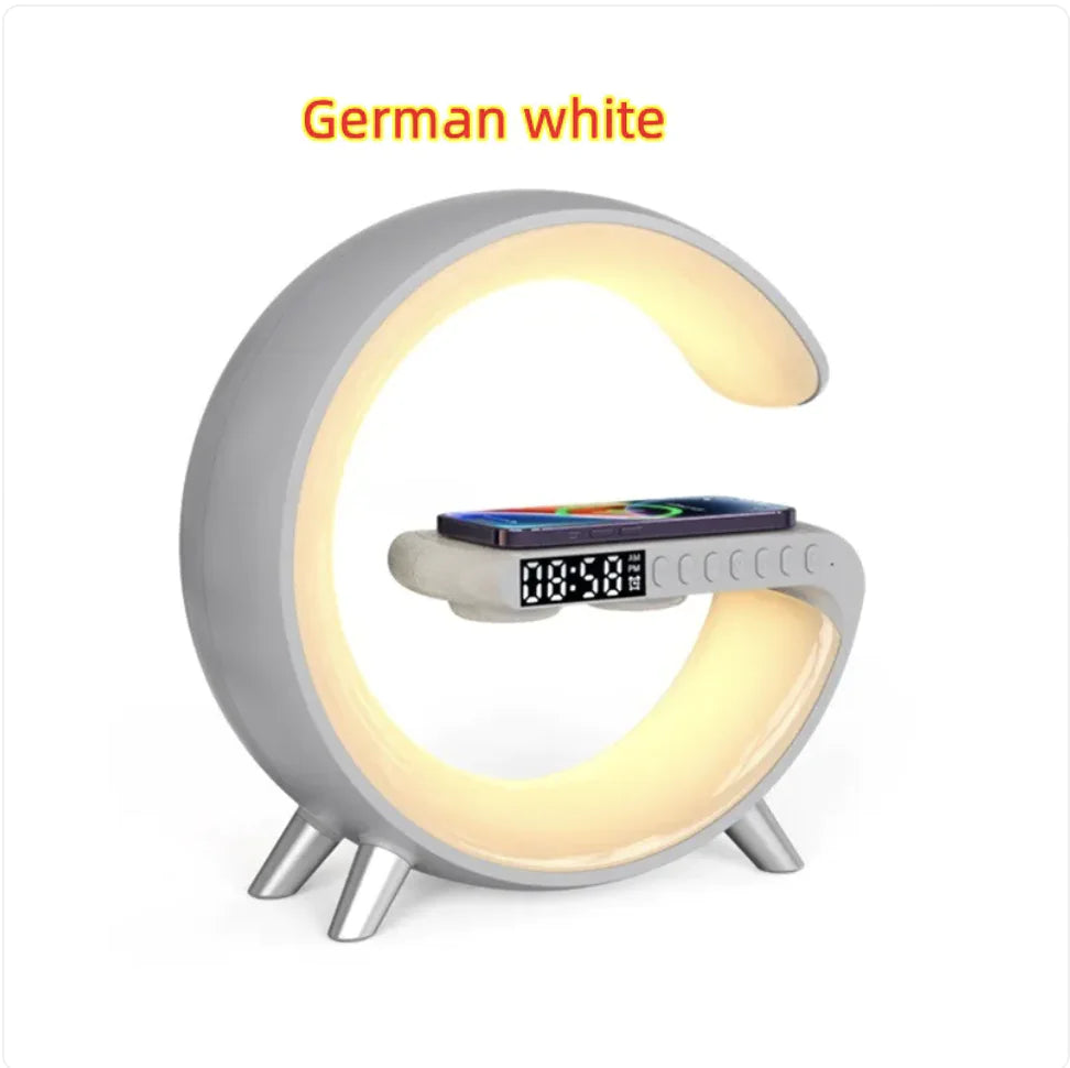 smart g-shaped led lamp Bluetooth speaker wireless charger